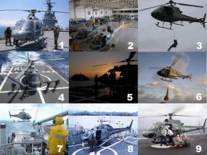 Na atualidade o Esquadrão HU-1 executa suas variadas missões com as versões monomotor (UH-12) e bimotor (UH-13) do Helibras Esquilo. (Fotos 1, 2, 3, 4 e 7, HU-1; Fotos 5 e 6, ComForAerNav; Foto 8, G. Poggio via naval.com.br; Foto 9, Marinha do Brasil via naval.com.br)